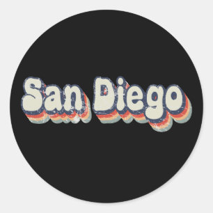 Pegatina Redonda Arte Retro Deteriorado de San Diego California