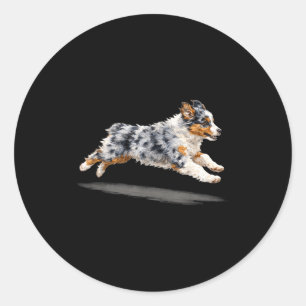 Pegatina Redonda Arte retro lindo perro corriendo pastor australian