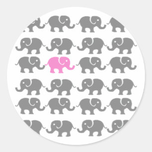 Pegatina Redonda Arte rosado y gris del elefante