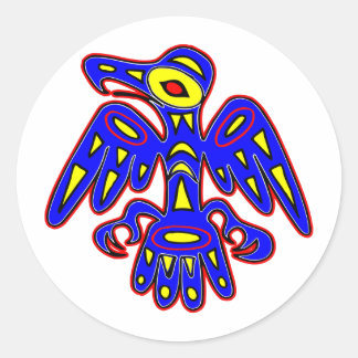 Pegatina Redonda Arte rupestre, dibujo de aves antiguas