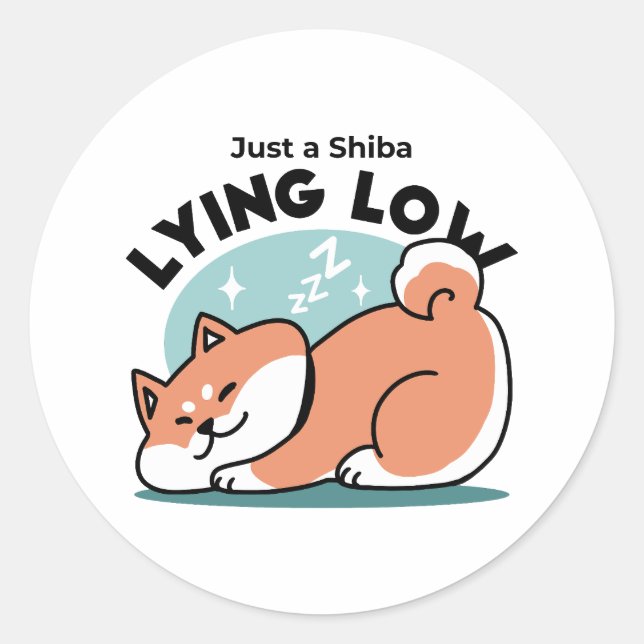 Pegatina Redonda Arte Shiba Inu relajado: Solo un Shiba bajo tierra (Anverso)