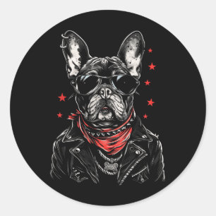 Pegatina Redonda Arte tatuaje Bulldog francés Bulldog francés perro
