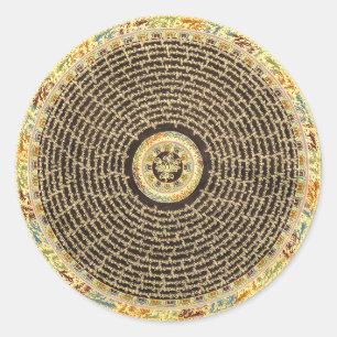 Pegatina Redonda Arte tibetano de la mandala (negro y oro)