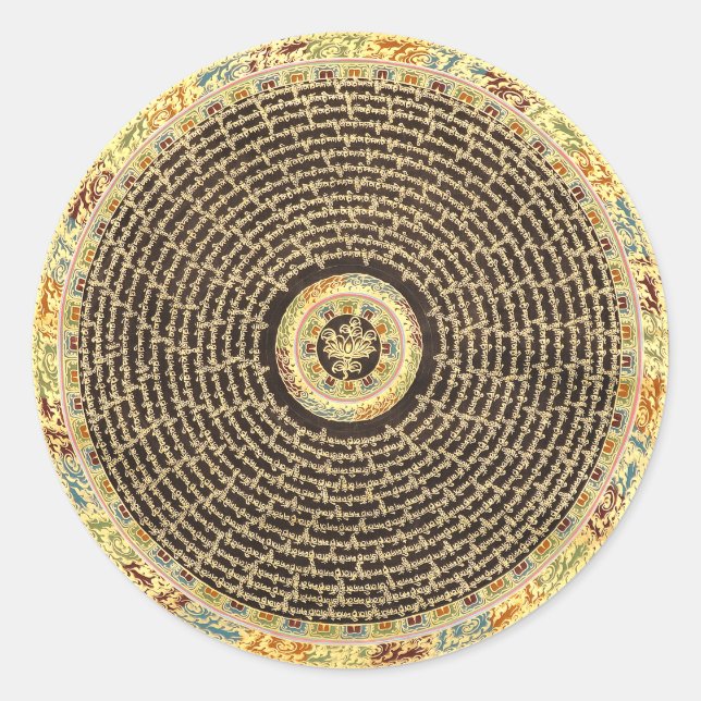 Pegatina Redonda Arte tibetano Mandala (Negro y Oro) (Anverso)