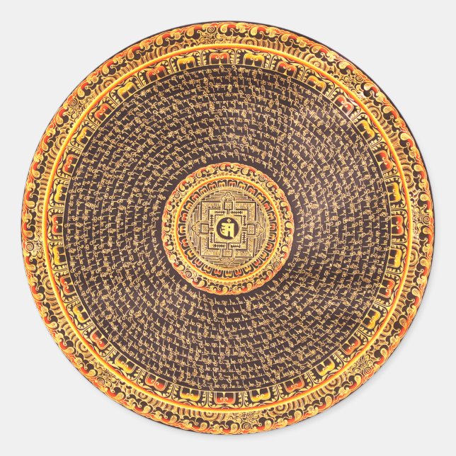 Pegatina Redonda Arte tibetano Mandala (oro y negro) (Anverso)