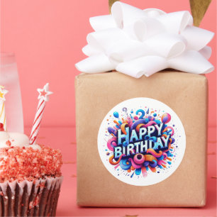 Pegatina Redonda Arte tipográfico de Feliz Cumpleaños lindo