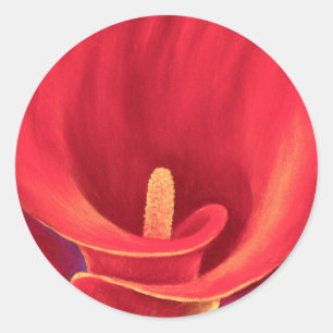 Pegatina Redonda Arte tropical de la flor del lirio rojo de Cala -