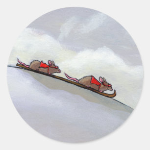 Pegatina Redonda Arte único de esquí de la rata de la diversión 