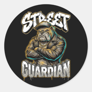 Pegatina Redonda Arte urbano de grafiti Bulldog Guardian Street Wal