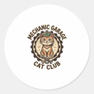 Pegatina Redonda Arte vectorial de gato de garaje mecánico - Gara d