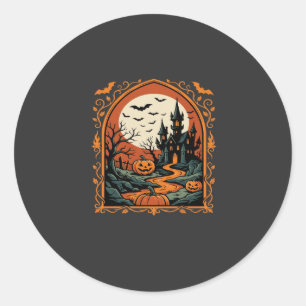 Pegatina Redonda Arte vectorial de luna de calabaza de castillo emb