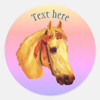 Pegatina Redonda Arte vintage Caballo Palomino Personalizado