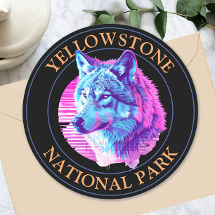 Pegatina Redonda Arte Wolf de moda, Parque Nacional Yellowstone, Ci