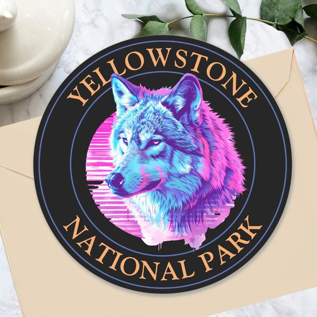 Pegatina Redonda Arte Wolf de moda, Parque Nacional Yellowstone, Ci (Subido por el creador)