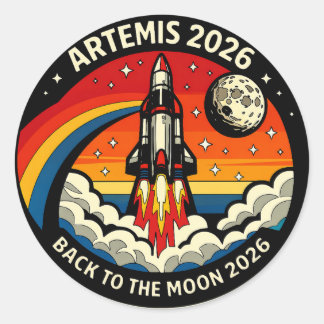 Pegatina Redonda Artemis II Moon Mission 2026 Poster | NASA Rocket 