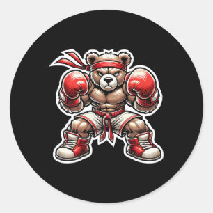 Pegatina Redonda Artes Marciales Boxeo Oso Callejero Grizzly Muay T