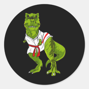 Pegatina Redonda Artes Marciales de Dinosaurio Ninja Divertido Judo