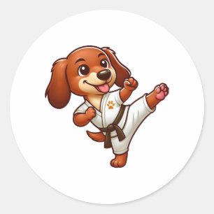 Pegatina Redonda Artes marciales de karate de Dachshund patadas alt