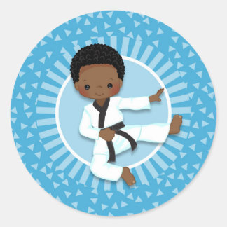 Pegatina Redonda Artes marciales del karate del judo afroamericano