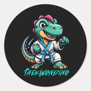 Pegatina Redonda Artes Marciales Divertidas Karate Taekwondo Dino A