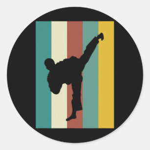 Pegatina Redonda Artes marciales Kickboxing Karate Taekwondo Retro 