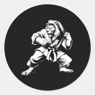 Pegatina Redonda Artes Marciales León Dibujo MMA Kickboxing Taekwon