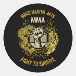 Pegatina Redonda Artes Marciales Mixtas MMA Jaula Puño de Dragón Ti