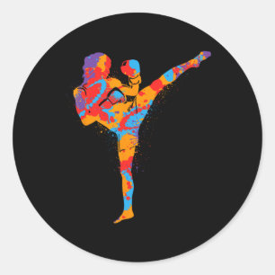 Pegatina Redonda Artes Marciales Muay Thai Chicas Kickboxer Colorid