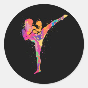Pegatina Redonda Artes Marciales Muay Thai Niños Mujeres Chicas Kic