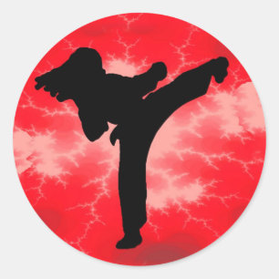 Pegatina Redonda Artes Marciales Mujer Rayo Rojo