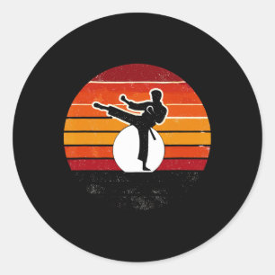 Pegatina Redonda Artes marciales retro Sunset Silhouette Kick - Kar
