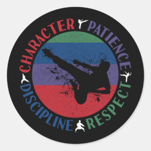 Pegatina Redonda Artes marciales - Valores básicos de karate
