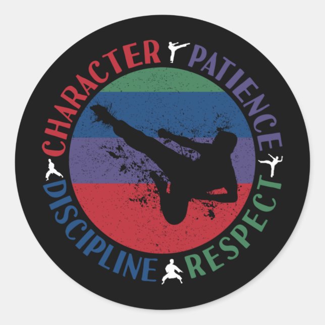 Pegatina Redonda Artes marciales - Valores básicos de karate (Anverso)