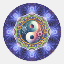 Pegatina Redonda Artesanía Fractal Brújula de Vida Dirección Equili