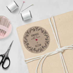 Pegatina Redonda Artesanía personalizada Faux Kraft hecha a mano co