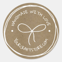 Pegatina Redonda Artesanías hechas a mano con arco blanco