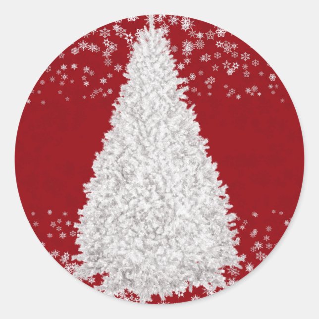 Pegatina Redonda Artesanos Fiestas rojos del árbol blanco de Navida (Anverso)