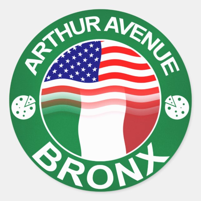 Pegatina Redonda Arthur Ave Bronx Italiano Estadounidense (Anverso)