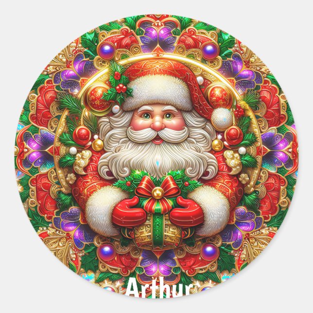 Pegatina Redonda ARTHUR ~ Navidades SHINY SANTA ~ (Anverso)