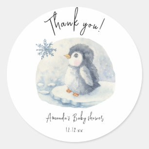 Pegatina Redonda Ártico lindo Pingüino gracias a la ducha de bebé