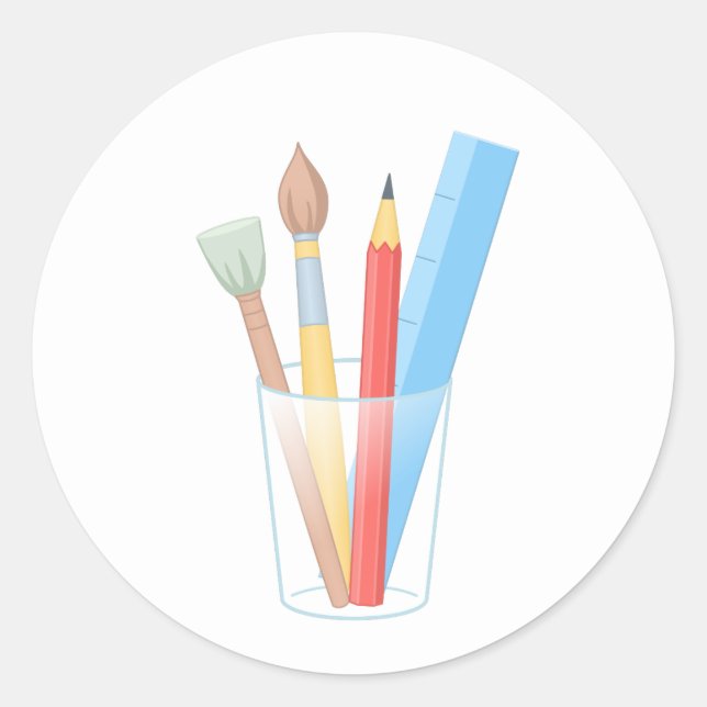 Pegatina Redonda Artículos de artesanía de pincel Lápiz Ruler (Anverso)
