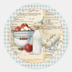 Pegatina Redonda Artículos de cocina Huevos Manzanas de leche