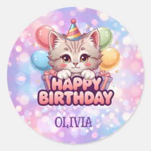Pegatina Redonda Artículos para Fiestas de Cumpleaños de Gato Adora