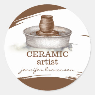 Pegatina Redonda Artista cerámico escultor tornero de cerámica hech