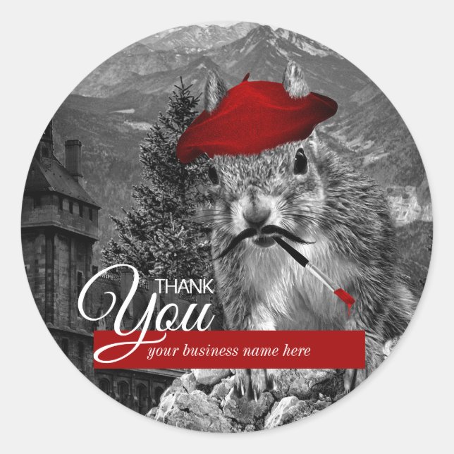 Pegatina Redonda Artista de ardilla divertida gracias a los negocio (Anverso)