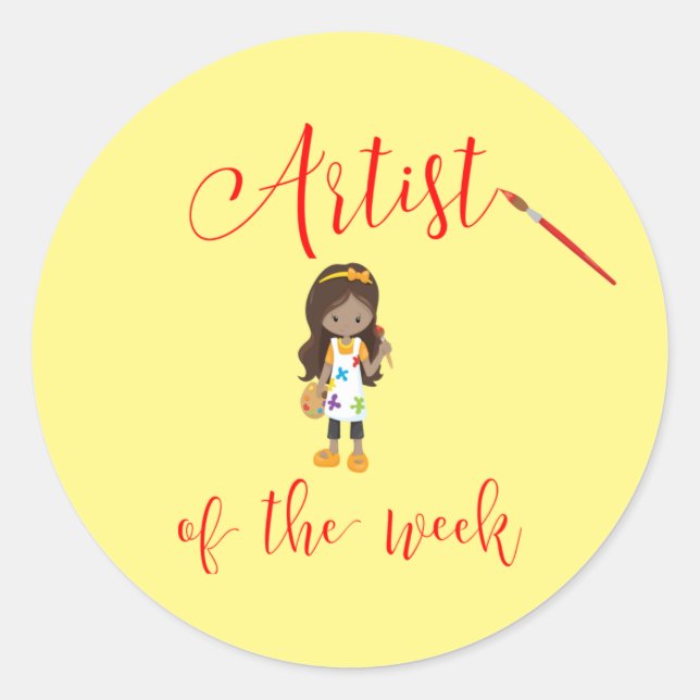 Pegatina Redonda Artista de la semana con pincel (Anverso)