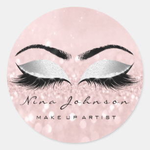 Pegatina Redonda Artista de maquillaje Belleza Gris Purpurina de oj