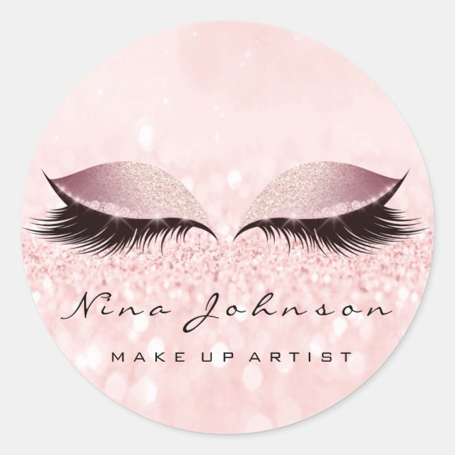 Pegatina Redonda Artista de maquillaje Belleza Rosa Purpurina de oj (Anverso)