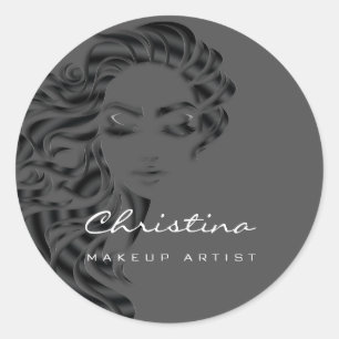 Pegatina Redonda Artista De Maquillaje De Estilo Cabello Purpurina