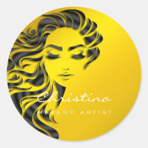 Pegatina Redonda Artista De Maquillaje De Estilo Cabello Purpurina 